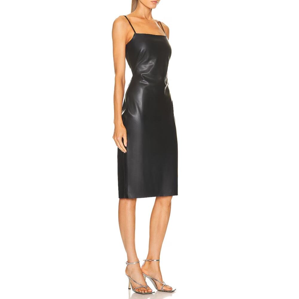 L'Agence Dream Faux Leather Midi Dress US 16 LBD Night Out Cocktail Party Vegan - Picture 3 of 13